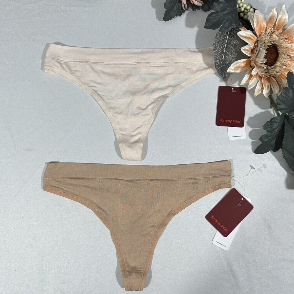 NWT 2PC Tommy‎ John [ Medium ] Cool Cotton Thong in Pink/Sugar Nude